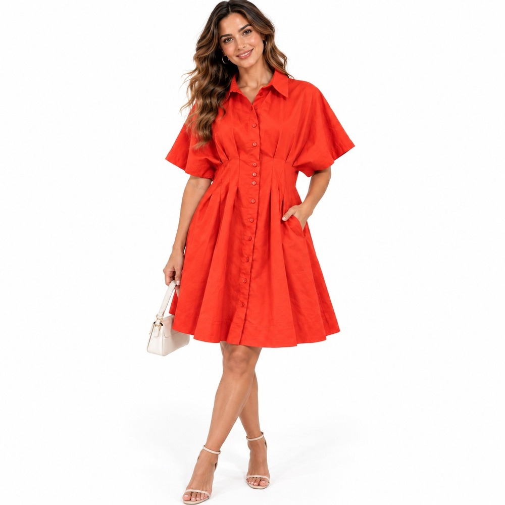 NEW Anthropologie by Exquise The Tobie Mini Shirt Dress M Red Pocket Cottagecore